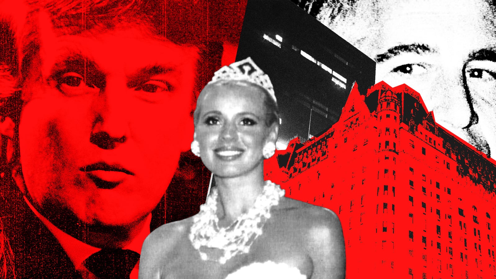 A photo illustration of beauty queen Beatrice Keul, Donald Trump and Jeffrey Epstein.