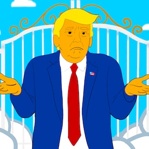 Donald Trump, pearly gates illustration