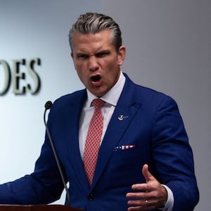 U.S. Defense Secretary Pete Hegseth speaks during a ceremony to honor Marines who served at Abbey Gate at Hamid Karzai International Airport in Kabul during the August 26, 2021, suicide bombing that killed 13 U.S. service members and roughly 170 Afghan civilians during the U.S. military evacuation from Afghanistan, at the Pentagon in Washington, D.C., U.S., August 26, 2026. REUTERS/Evelyn Hockstein