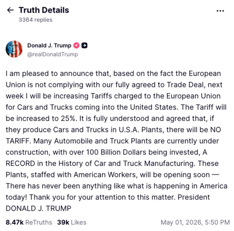Trump Truth Social Post