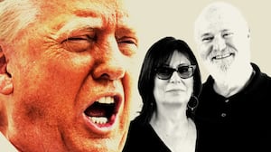 Donald Trump yelling next to Michele and Rob Reiner