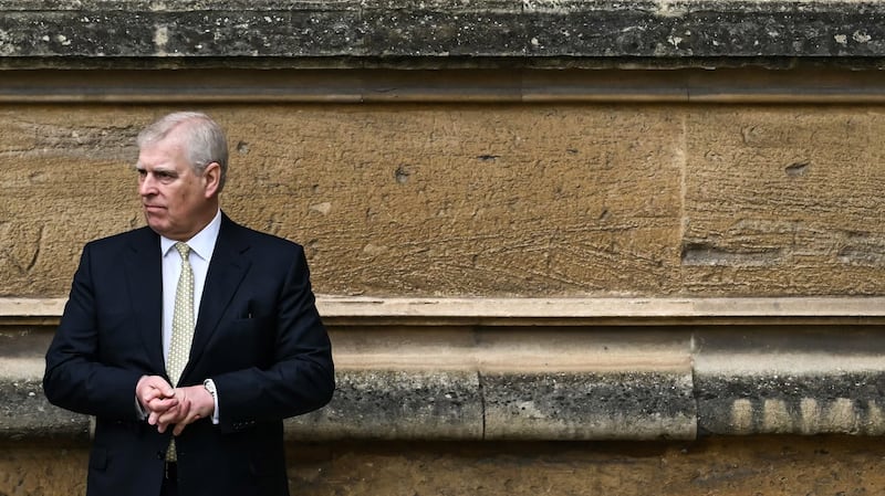 Then-Prince Andrew, Duke of York, arrives at St. George's Chapel in Windsor Castle, to attend an Easter service on March 31, 2024.