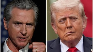 Left, California Gov. Gavin Newsom. Right, President Donald Trump