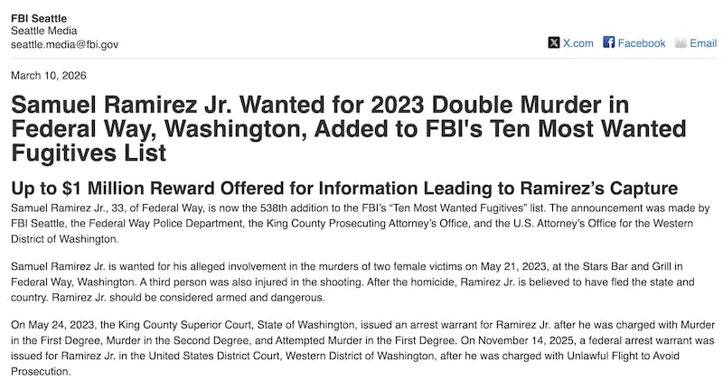 An FBI news release shows that one of the top ten most wanted fugitives arrested by the FBI during the second Trump administration was added to the list mere hours before he was apprehended in Mexico.