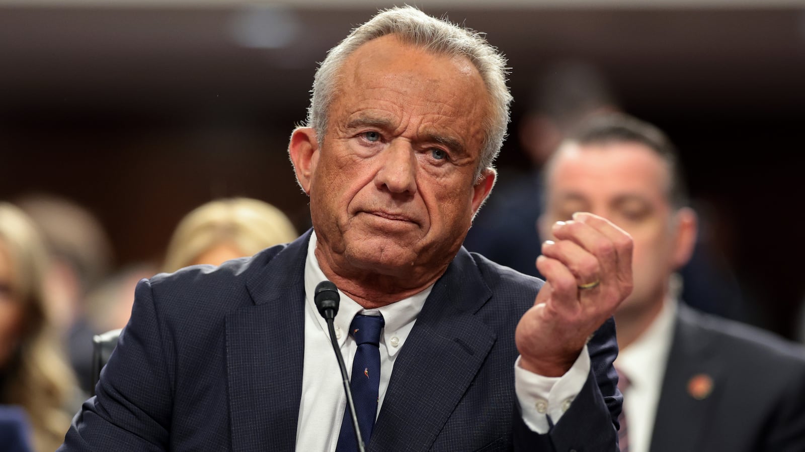 WASHINGTON, DC - JANUARY 29: Robert F. Kennedy Jr., U.S. President Donald Trump's nominee for Secretary of Health and Human Services, testifies during his Senate Finance Committee confirmation hearing at the Dirksen Senate Office Building on January 29, 2025 in Washington, DC.