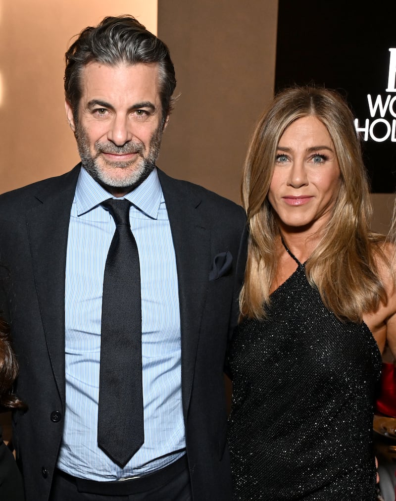 Jim Curtis and Jennifer Aniston attend ELLE's 2025 Women in Hollywood Celebration on November 17, 2025 in Los Angeles, California.