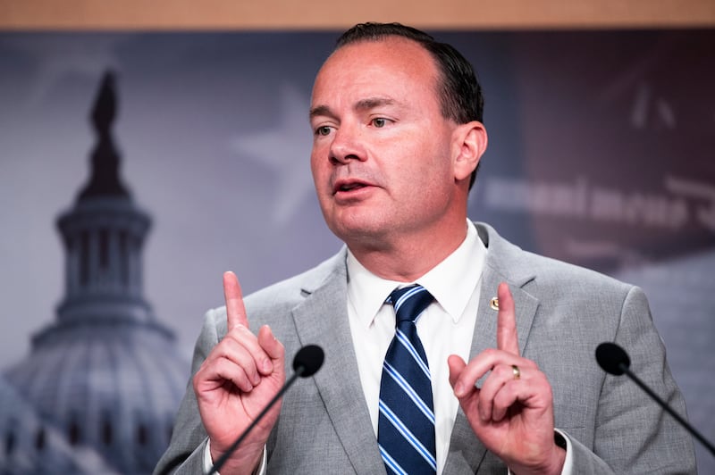 Sen. Mike Lee, R-Utah., speaks during the news conference in the Capitol on Tuesday, July 20, 2021