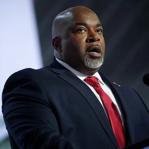 North Carolina Lt. Gov. Mark Robinson speaks on stage on the first day of the Republican National Convention