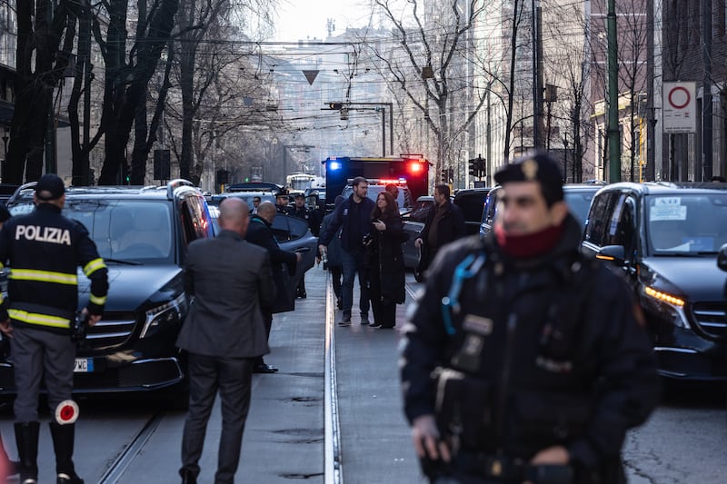 MILAN, ITALY - FEBRUARY 05: Vice President JD Vance's motorcade arrives at Excelsior Gallia Hotel on February 05, 2026 in Milan, Italy. Vice President JD Vance arrived in Milan today to lead the official U.S. presidential delegation for the 2026 Milano Cortina Winter Olympics. (Photo by Emanuele Cremaschi/Getty Images)