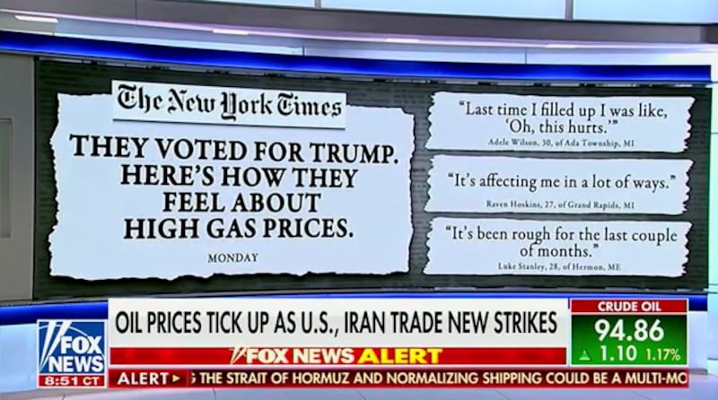 The host began rattling off complaints from Trump voters after suffering elevated gas prices for nearly 100 days.
