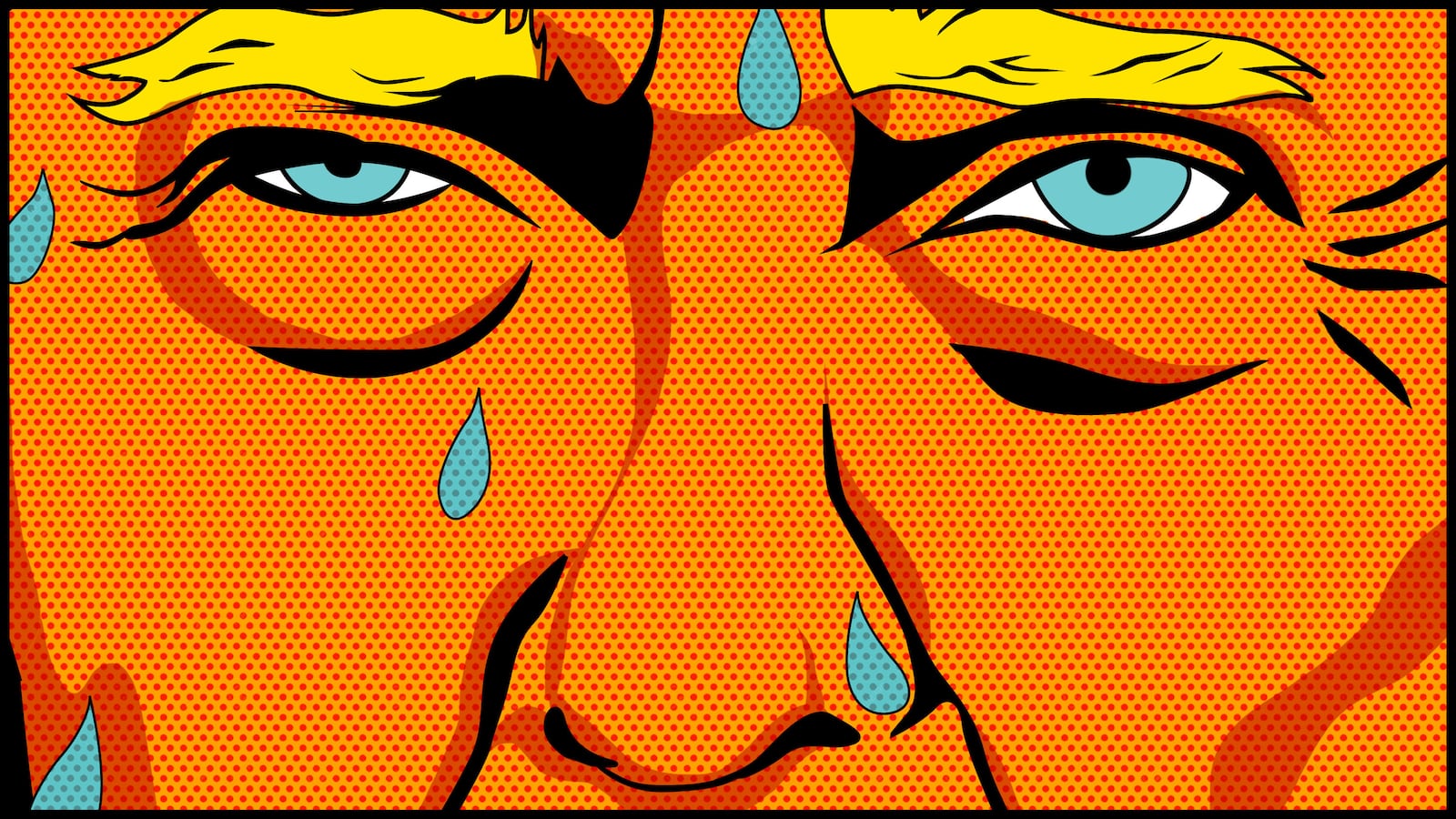 Pop art illustration of nervous Donald Trump sweating