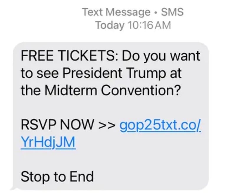 Unsolicited text messages were sent out offering people free seat to the midterm convention.