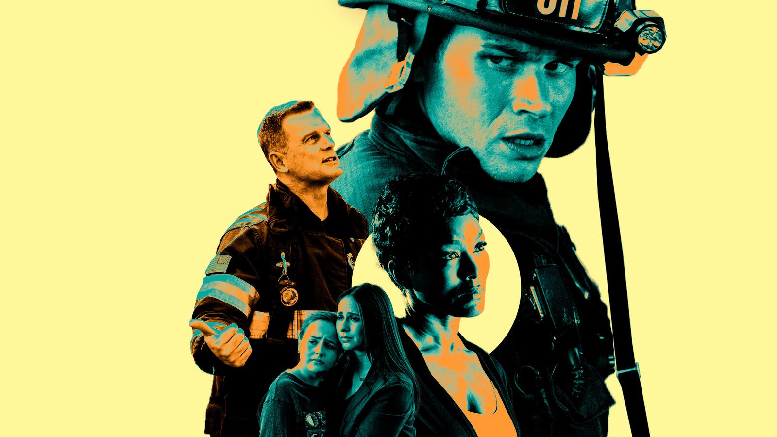 A photo illustration with the cast of 9-1-1