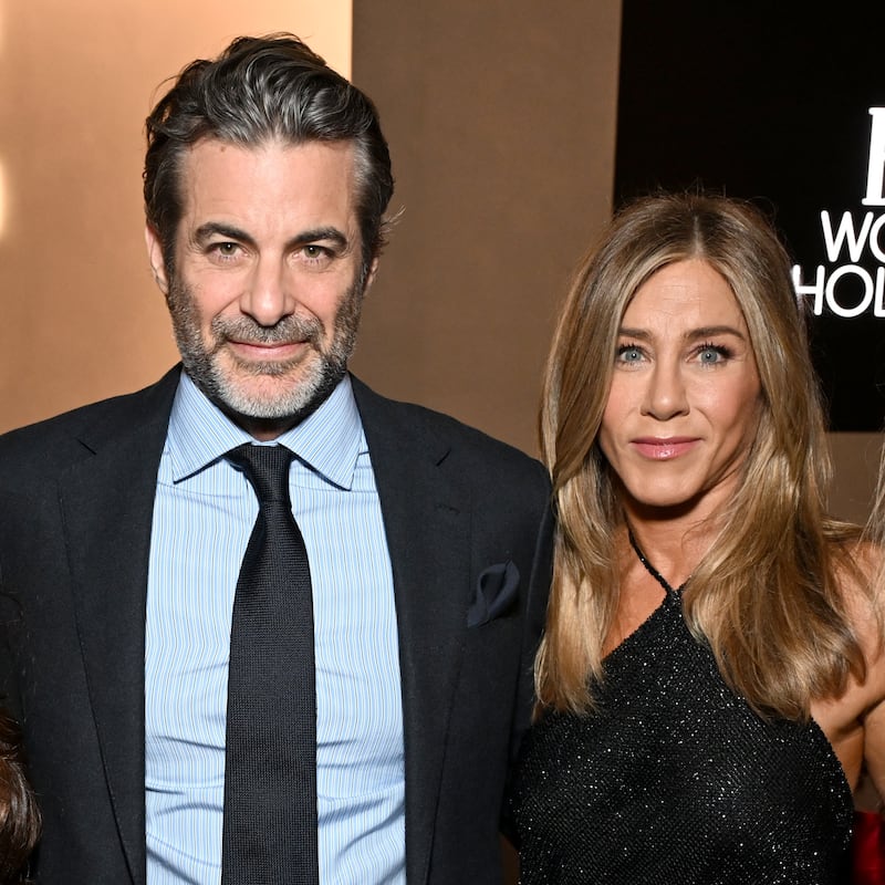 Jim Curtis and Jennifer Aniston attend ELLE's 2025 Women in Hollywood Celebration on November 17, 2025 in Los Angeles, California.