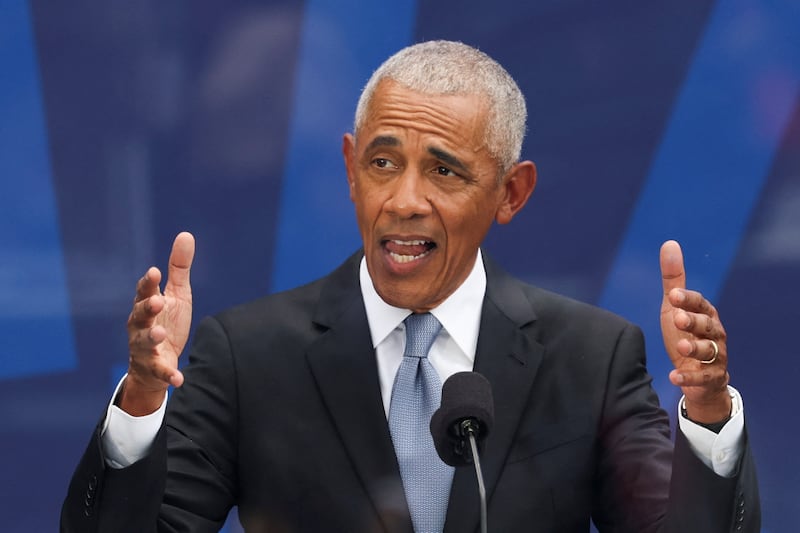Former U.S. President Barack Obama speaks during the dedication ceremony for the opening of the Obama Presidential Center in Chicago, Illinois, U.S., June 18, 2026. REUTERS/Brendan McDermid