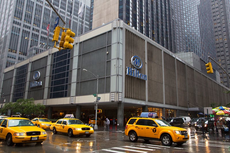 An exterior shot of the Hilton Midtown in New York June 7, 2013. The New York Hilton Midtown, a 2,000-room hotel in Manhattan's commercial district filled with business travelers, tourists and conference-goers, confirmed this week that it would end room service. Picture taken June 7, 2013.   REUTERS/Andrew Kelly (UNITED STATES - Tags: BUSINESS TRAVEL SOCIETY)