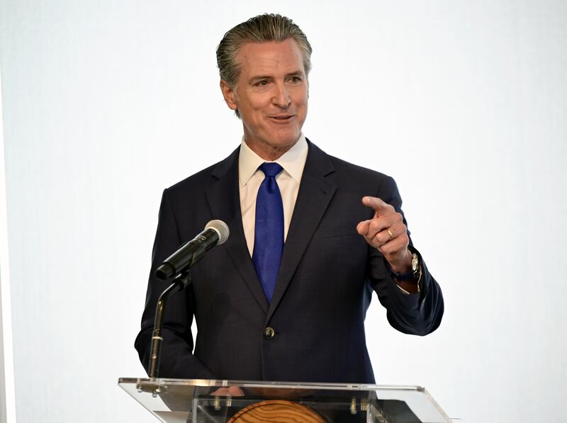 Governor Gavin Newsom speaks at Salesforce Tower on August 22, 2025 in San Francisco, California.
