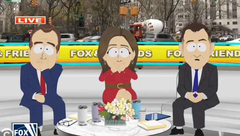 South Park, the Fox & Friends hosts finding out that Trump's lover Satan is pregnant.