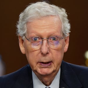 U.S. Senator Mitch McConnell (R-KY) speaks on behalf of one of U.S. President Donald Trump's judicial nominees during a Senate Judiciary Committee confirmation hearing on Capitol Hill in Washington, D.C., U.S., July 30, 2025. REUTERS/Elizabeth Frantz