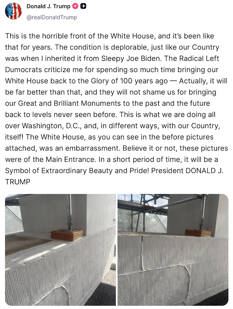 Donald Trump calls out the 'Deplorable' White House on Truth Social.