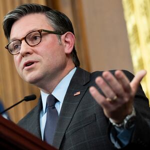 US Speaker of the House Mike Johnson, Republican of Louisiana, holds a press conference about the government shutdown at the US Capitol in Washington, DC, on October 6, 2025. Trump administration officials and top Republicans warned on October 5 that Americans will increasingly feel the pain of an ongoing government budget shutdown as a second week begins with most federal operations shuttered. With Democrats refusing to give in over their demands for continued government health care subsidies in the budget, the White House says plans are being finalized for the firing of thousands of federal workers. (Photo by SAUL LOEB / AFP) (Photo by SAUL LOEB/AFP via Getty Images)