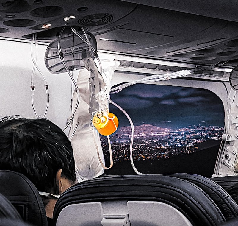 Allegedly faulty oxygen masks can be seen in the Boeing 737 MAX plane that had a panel blow off mid-flight.