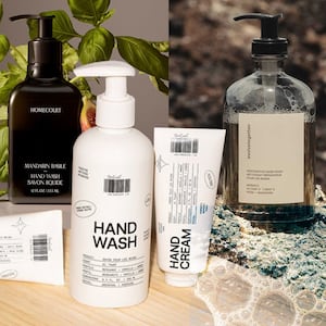 A collage of hand soaps.