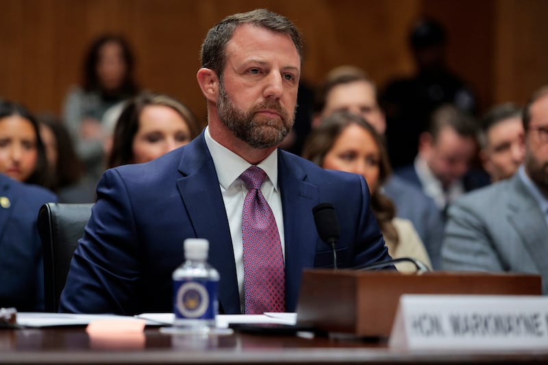 Sen. Markwayne Mullin arrives to testify during a confirmation hearing to be the next Secretary of the Department of Homeland Security on March 18, 2026 in Washington, DC. President Trump nominated Mullin to replace Kristi Noem as DHS Secretary.