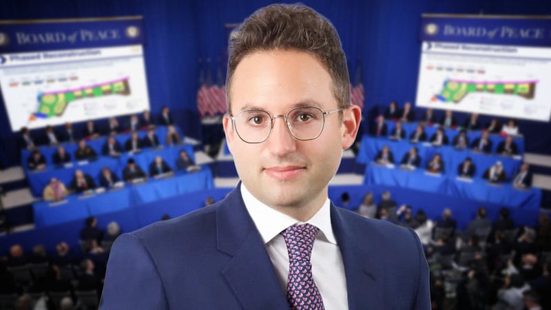 A composite of Josh Gruenbaum and the Board of Peace.