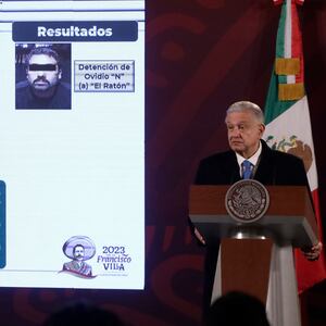 Mexican President Andres Manuel Lopez Obrador at the report on the capture of drug trafficker Ovidio Guzman Lopez.