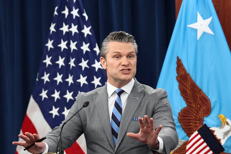 U.S. Secretary of Defense Pete Hegseth holds a briefing on the Iran war, amid a ceasefire between the U.S. and Iran, at the Pentagon in Washington, D.C., U.S., April 24, 2026.