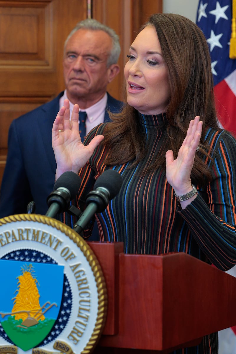 Agriculture Secretary Brooke Rollins is joined by Health and Human Services Secretary Robert F. Kennedy Jr. to announce a $700 million pilot program to support regenerative agriculture at the Department of Agriculture on December 10, 2025 in Washington, DC. Natural Resources Conservation Service Chief Aubrey Bettencourt said that American farmers are six generations "removed from the land," and the new program will support urban and rural farmers to increase soil health and nutrient density, in line with the Trump Administration's "Make America Healthy Again" agenda. (Photo by Chip Somodevilla/Getty Images)