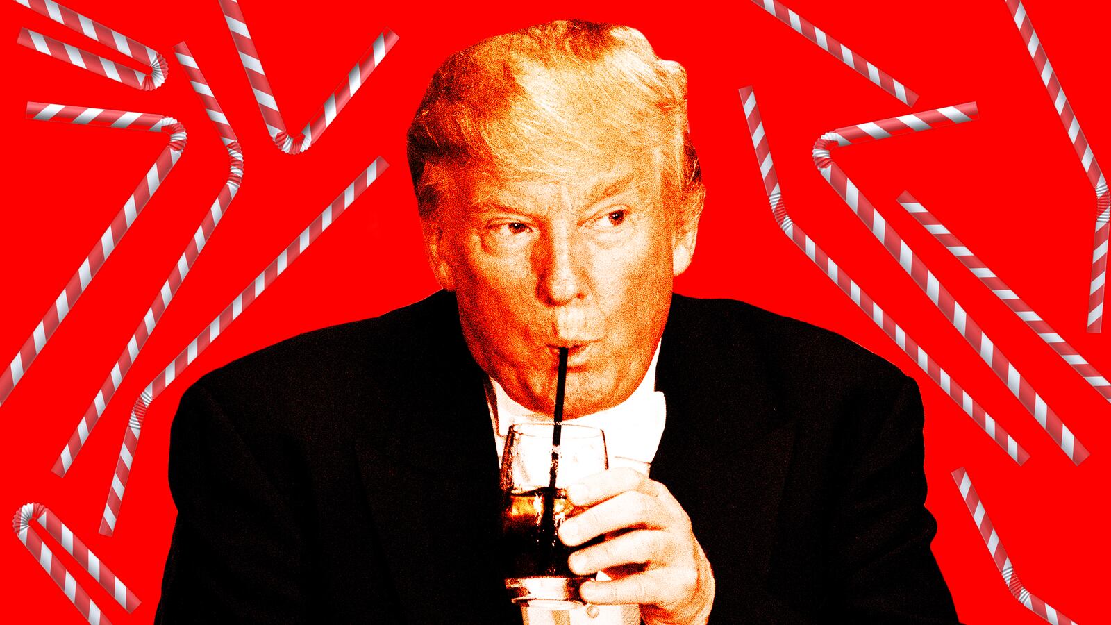 A photo illustration of President Donald Trump drinking from a straw.