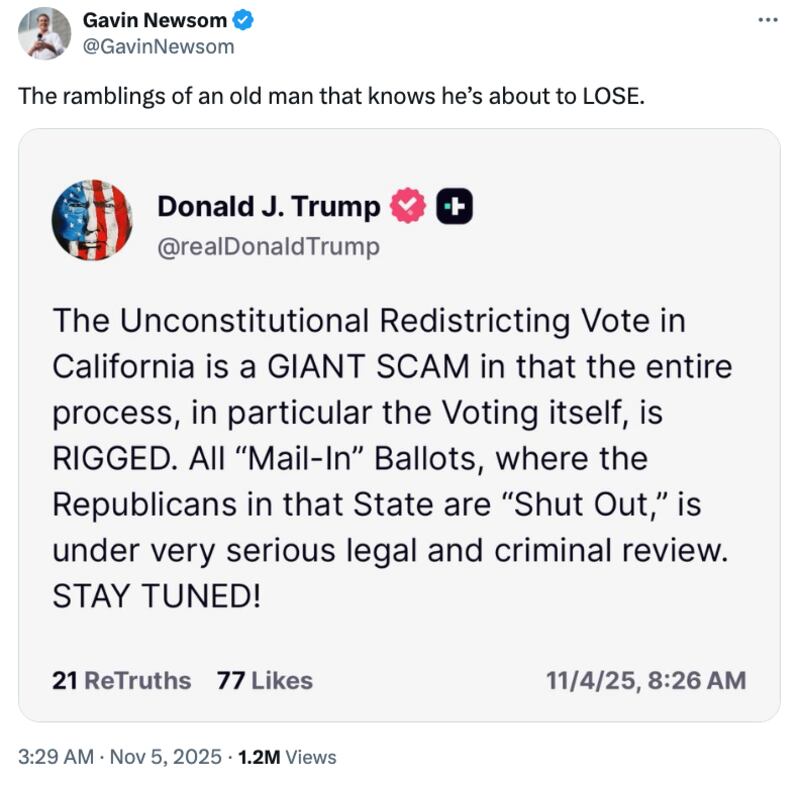 Newsom post about Trump's Truth Social ramblings