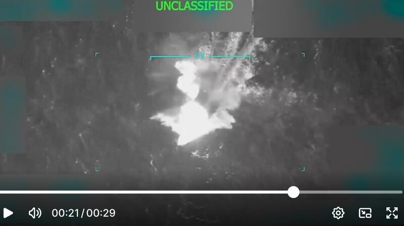 A video posted by Donald Trump showed a boat allegedly carrying drug smugglers being blown up in the Caribbean.