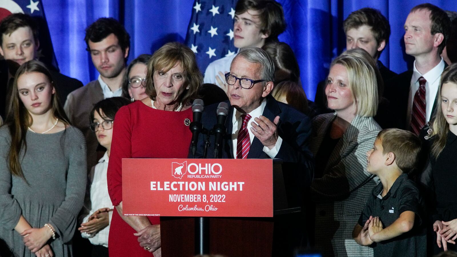 Mike DeWine speaks in Columbus, Ohio.