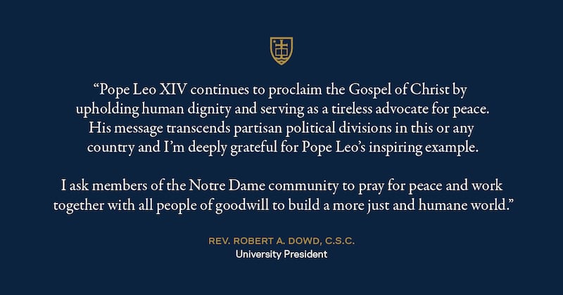 university of notre dame statement on pope leo xiv donald trump