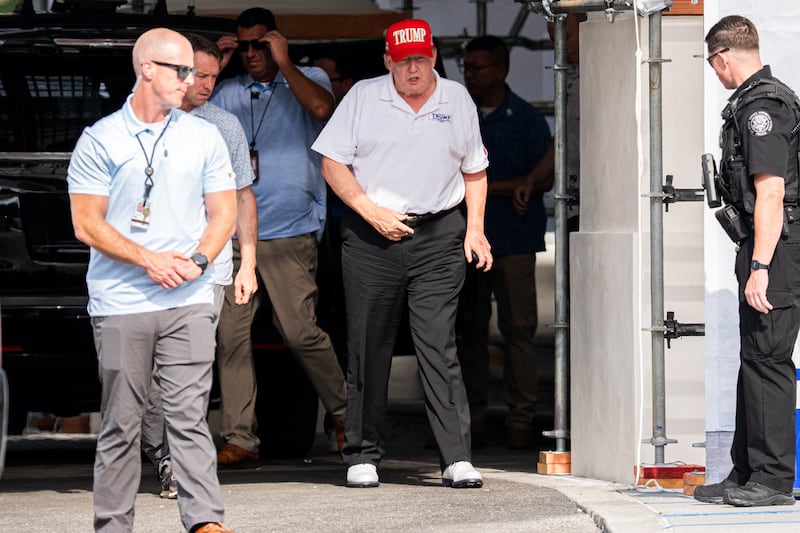 U.S. President Donald Trump views North Portico renovations as he returns to the White House in Washington, D.C., U.S., July 11, 2026.