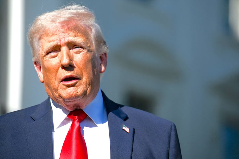 U.S. President Donald Trump speaks to the press as he departs from the White House, en route to Joint Base Andrews (JBA), in Washington, D.C., U.S., April 11, 2026.