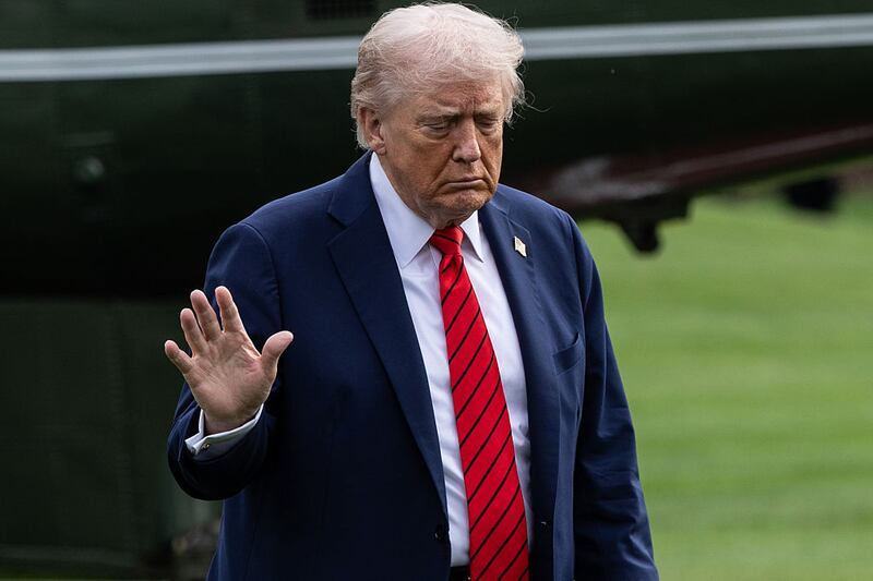 President Donald Trump returns to the White House following a visit to Walter Reed National Military Medical Center on October 10, 2025 in Washington, DC.