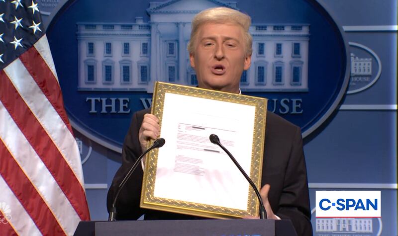 Saturday Night Live, Trump holding framed Epstein email.
