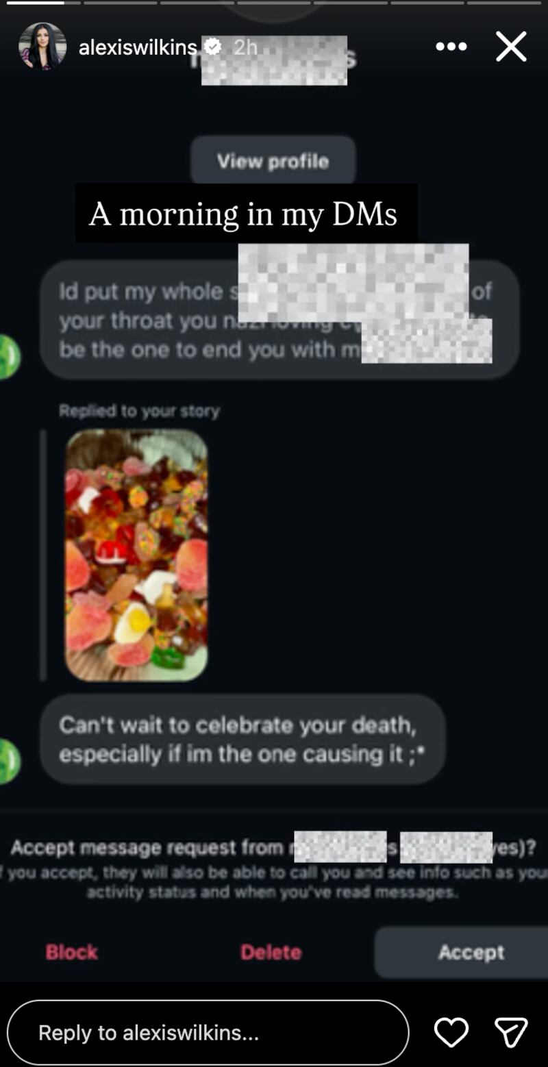 Wilkins shared an onslaught of threats she's received.