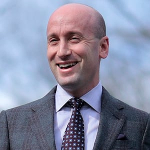 WASHINGTON, DC - MARCH 19: White House Deputy Chief of Staff Stephen Miller talks to reporters outside the West Wing on March 19, 2025 in Washington, DC. Miller repeated the Trump Administration's position that the "craziest unelected local" federal judges should not be able to halt the work of the administration in all matters. (Photo by Chip Somodevilla/Getty Images)