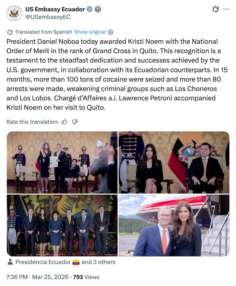 Kristi Noem in Ecuador