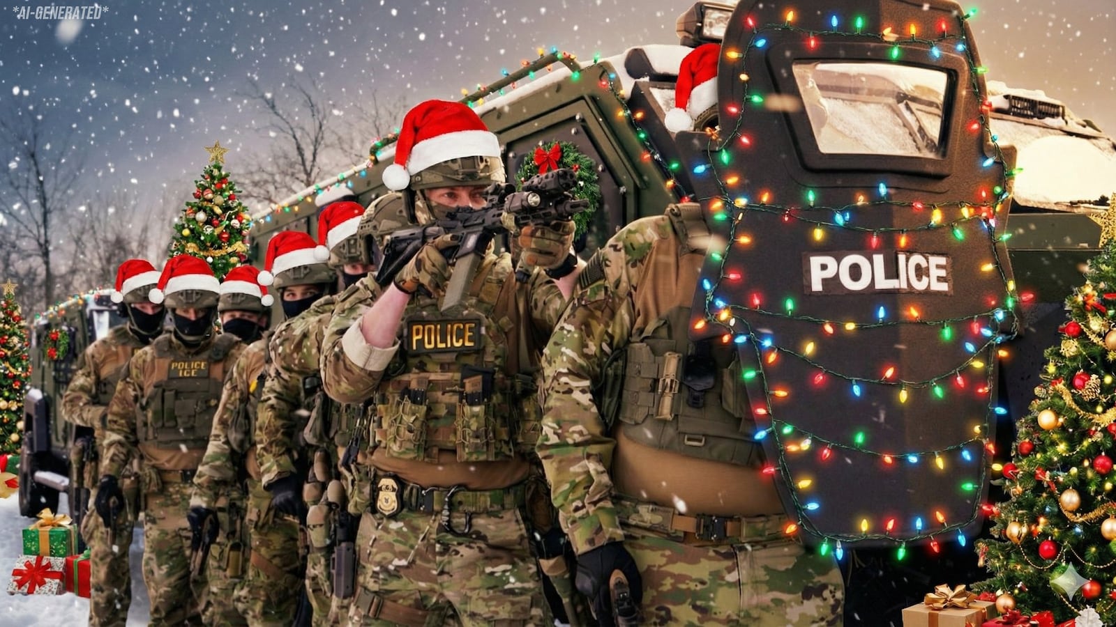 The computer-generated image of Christmasy federal agents, which saw DHS criticized.