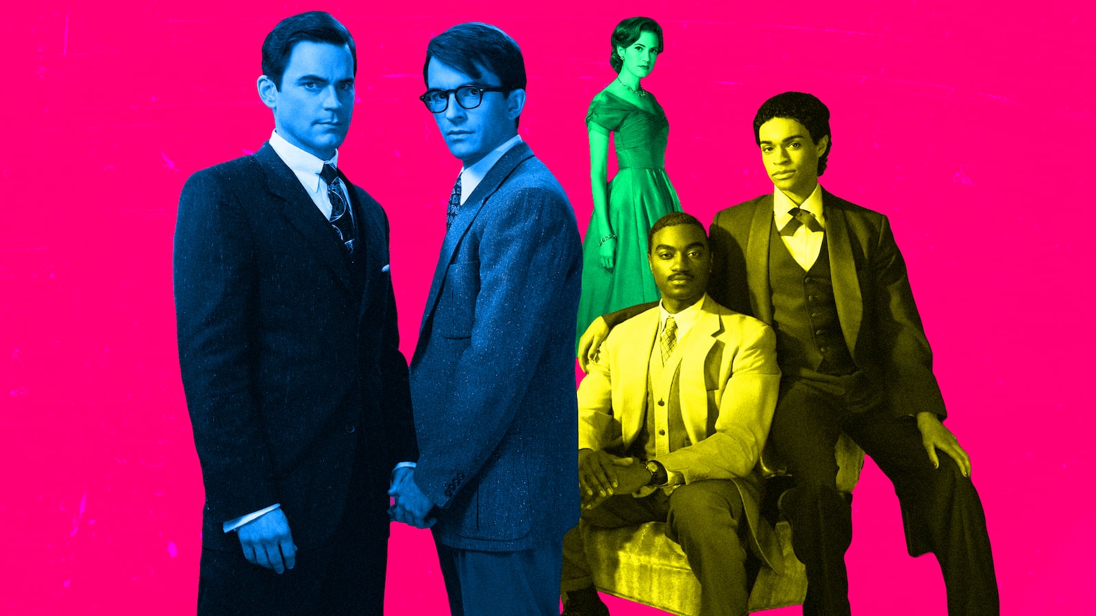 Matt Bomer as Hawkins "Hawk" Fuller, Jonathan Bailey as Tim, Allison Williams as Lucy, Jelani Alladin as Marcus and Noah J. Ricketts as Frankie in Fellow Travelers