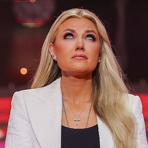 Erika Kirk speaks during the memorial service for her husband, political activist Charlie Kirk at State Farm Stadium on September 21, 2025 in Glendale, Arizona. Kirk, the CEO and co-founder of Turning Point USA, was shot and killed on September 10th while speaking at an event during his "American Comeback Tour" at Utah Valley University. (Photo by Win McNamee/Getty Images)