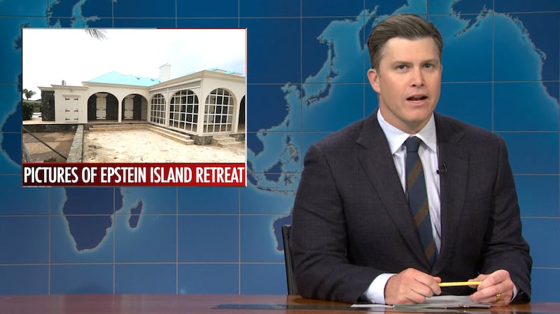 Saturday Night Live, Colin Jost talking about Epstein retreat.
