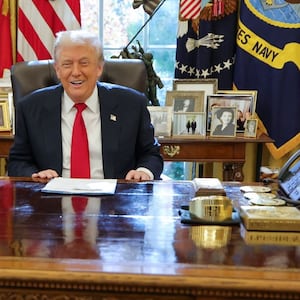 WASHINGTON DC, UNITED STATES - NOVEMBER 10: (----EDITORIAL USE ONLY - MANDATORY CREDIT - ' SYRIAN PRESIDENCY / HANDOUT' - NO MARKETING NO ADVERTISING CAMPAIGNS - DISTRIBUTED AS A SERVICE TO CLIENTS----) United States President Donald Trump meets with Syrian President Ahmed Shara at the White House in Washington DC , November 10, 2025. (Photo by Syrian Presidency/Anadolu via Getty Images)