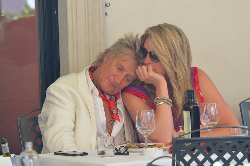 Singer Rod Stewart and his wife Penny Lancaster are seen on May 24, 2018, in Rome, Italy.